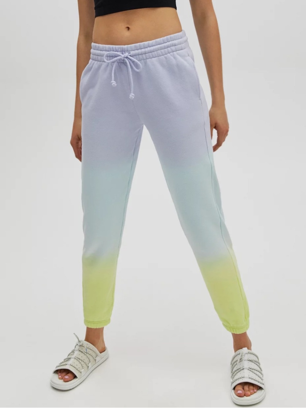 Aritzia TNA Cozy AF Fleece sweatpants Blue Yellow pastel Ombre Track Joggers EUC